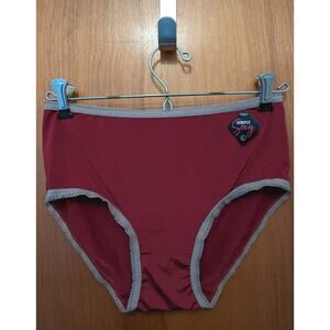 Simply Sexy Brand Women's Burgundy Gray Trim Silky Panties Lace Size Large NWT